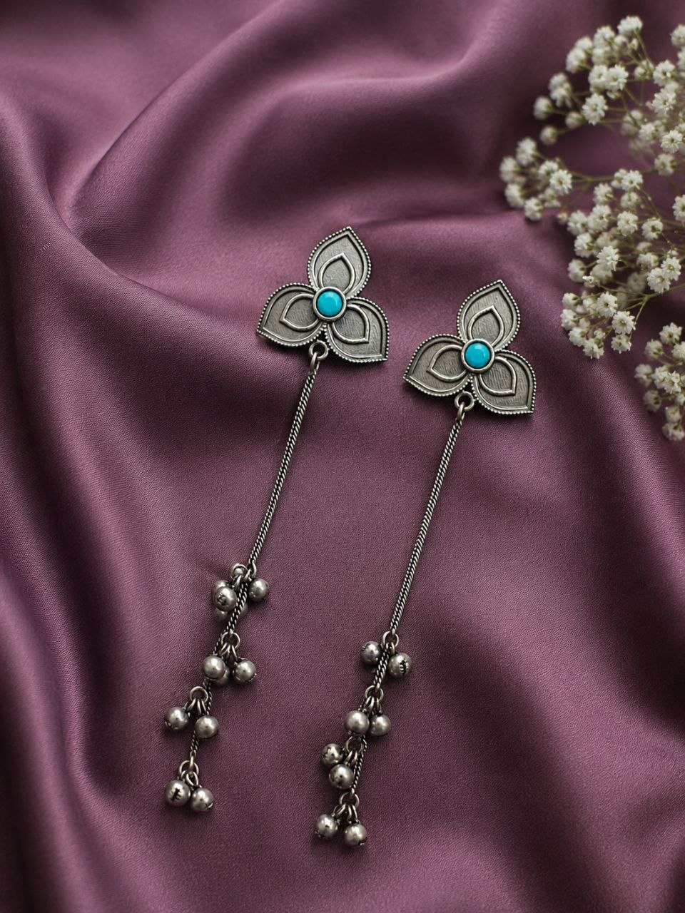 Silver Floral Kashmiri Earring Traditional Jewelry for Weddings, Festivals & Ethnic Wear - Image 6