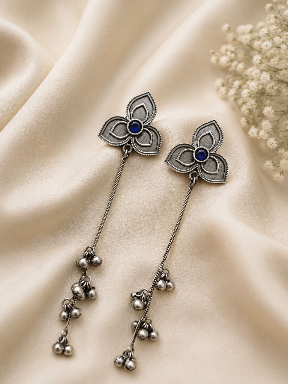 Silver Floral Kashmiri Earring Traditional Jewelry for Weddings, Festivals & Ethnic Wear - Image 5