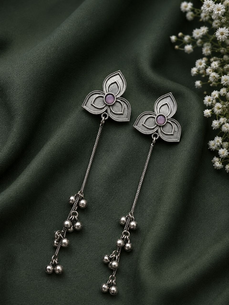 Silver Floral Kashmiri Earring Traditional Jewelry for Weddings, Festivals & Ethnic Wear - Image 4