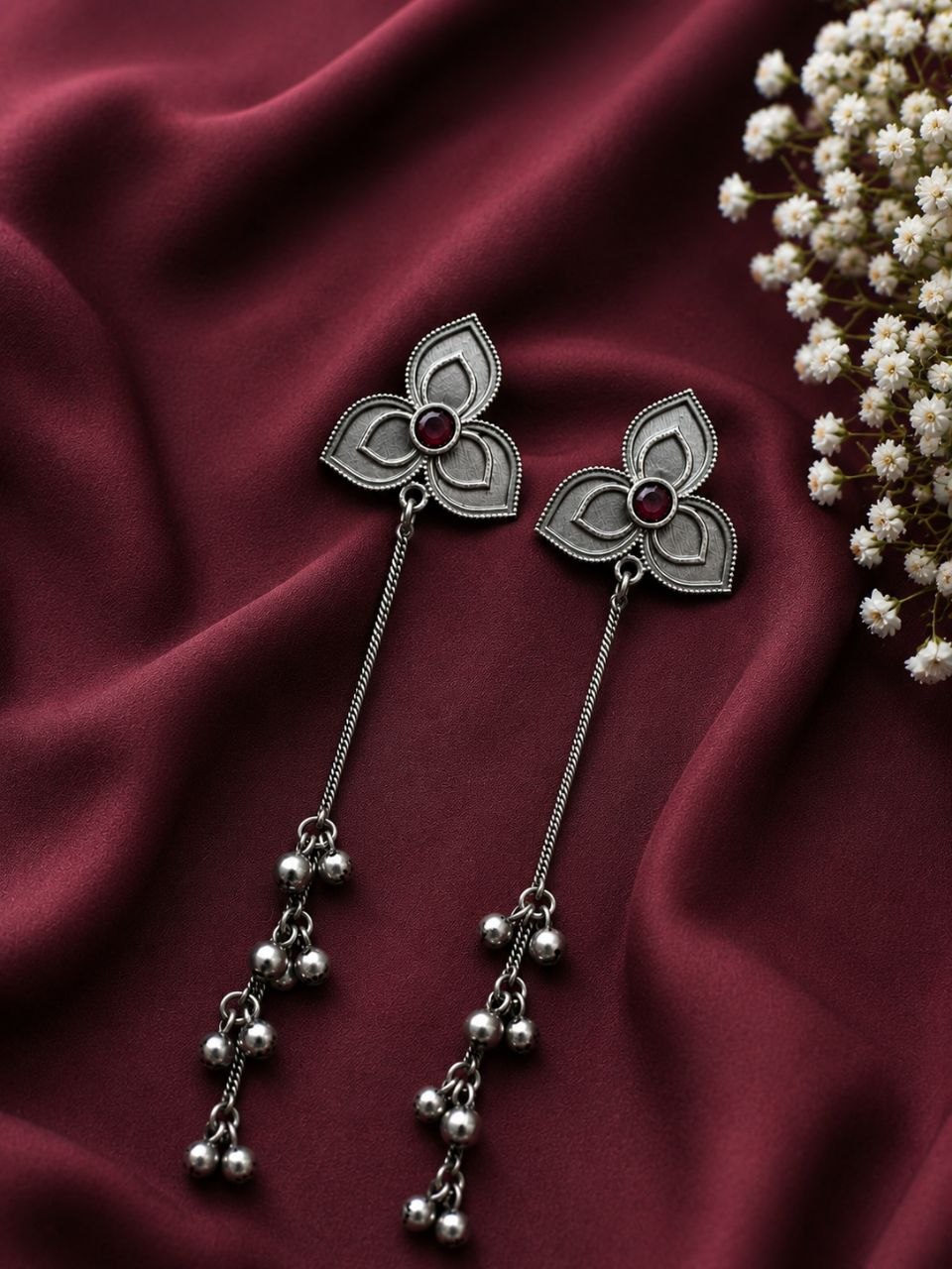 Silver Floral Kashmiri Earring Traditional Jewelry for Weddings, Festivals & Ethnic Wear - Image 3