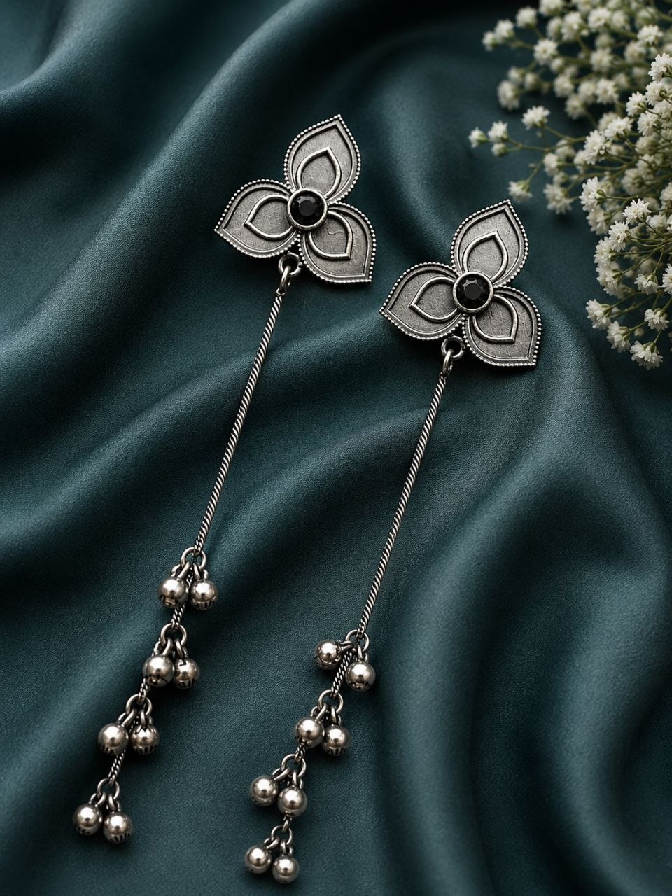 Silver Floral Kashmiri Earring Traditional Jewelry for Weddings, Festivals & Ethnic Wear - Image 2