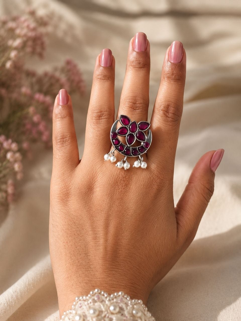 Silver Floral Ring Vintage Jewelry for Party & Festive Wear - Image 6