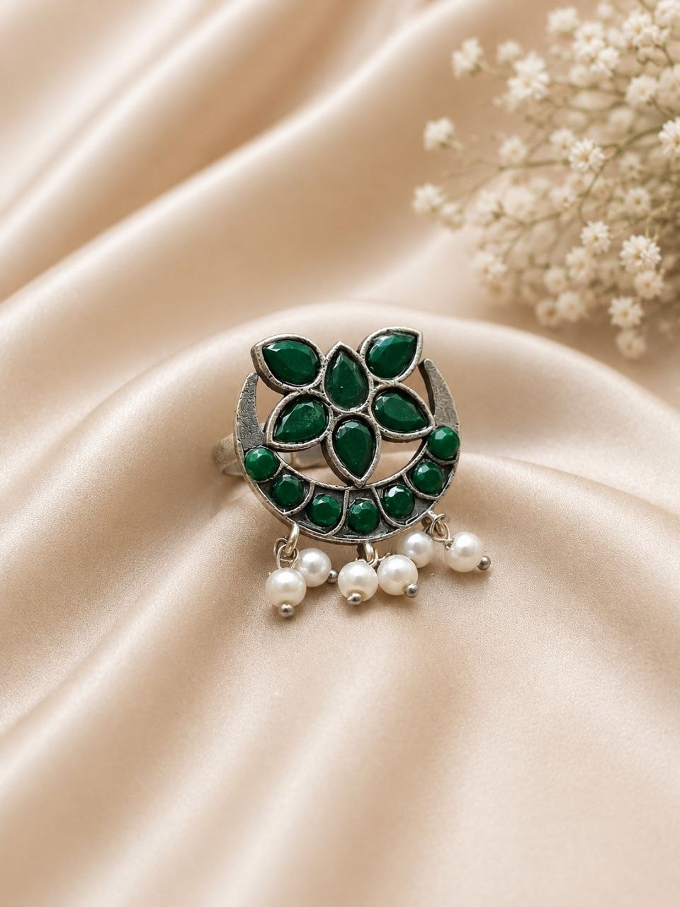 Silver Floral Ring Vintage Jewelry for Party & Festive Wear - Image 3