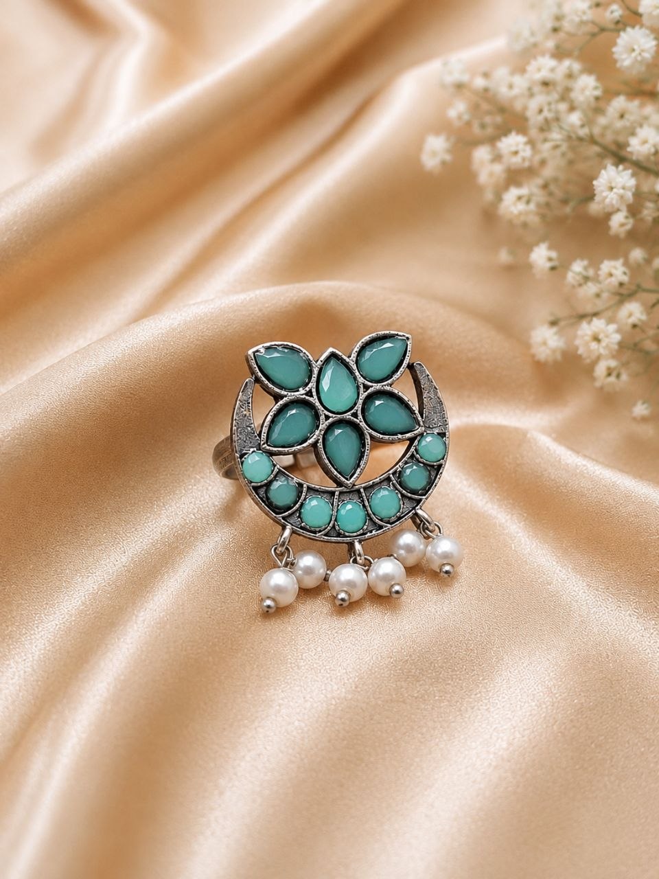 Silver Floral Ring Vintage Jewelry for Party & Festive Wear - Image 2