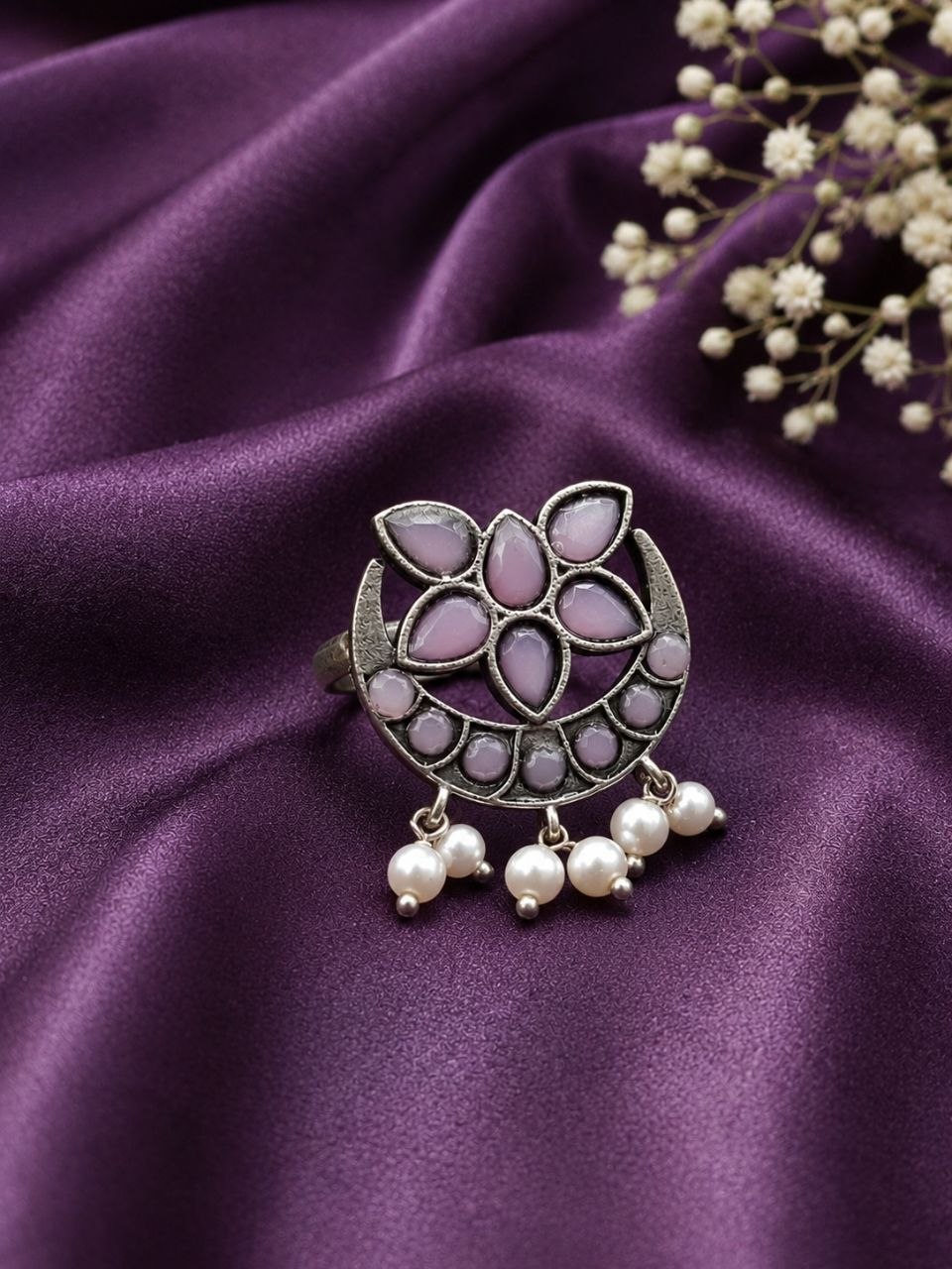 Silver Floral Ring Vintage Jewelry for Party & Festive Wear - Image 9