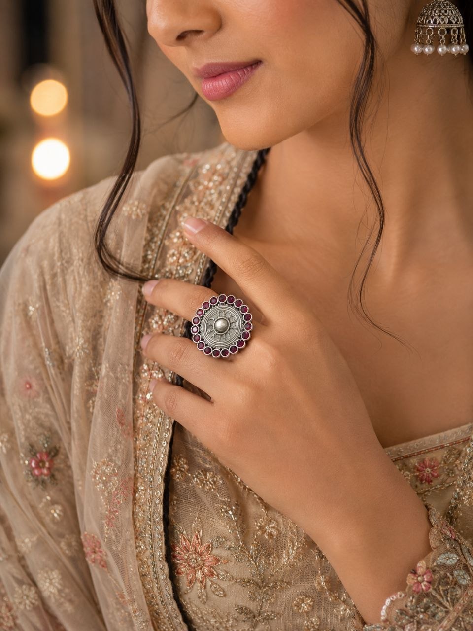 Adjustable Ethnic Ring Traditional Design for Party Wear