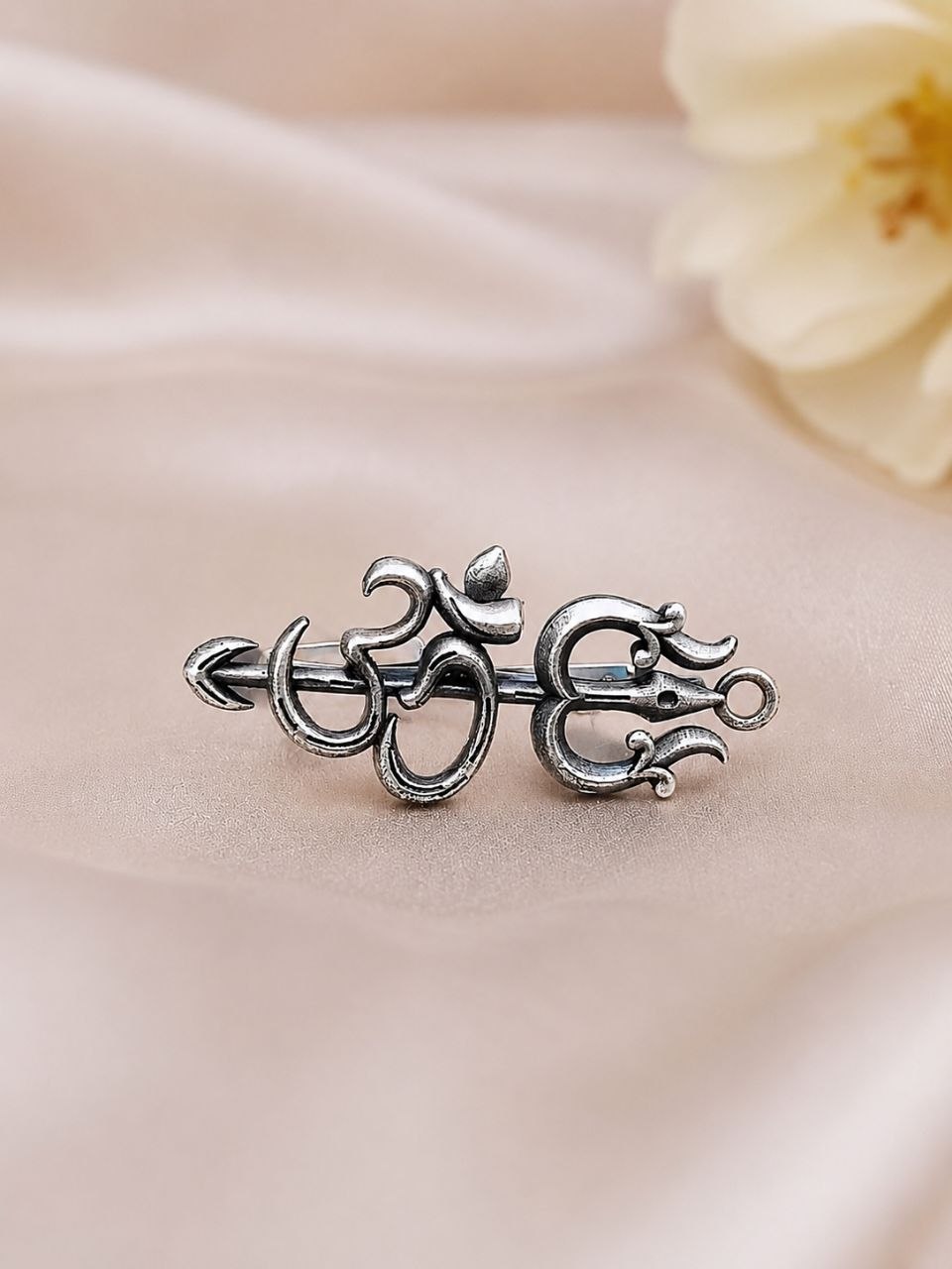 Oxidized Om Ring Adjustable Traditional Silver Ring for Women - Image 2