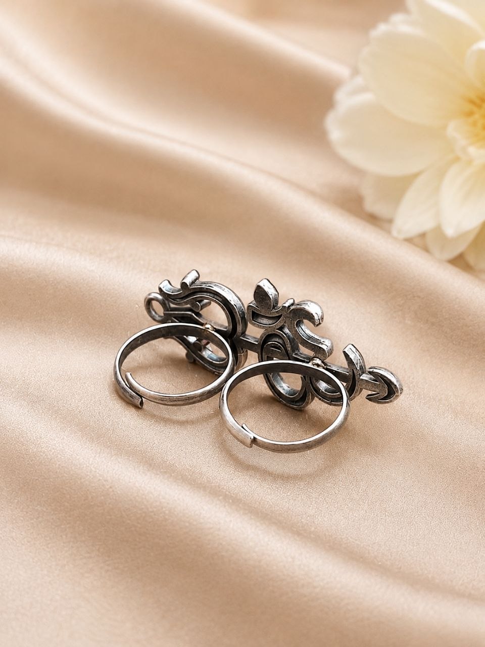 Oxidized Om Ring Adjustable Traditional Silver Ring for Women - Image 3