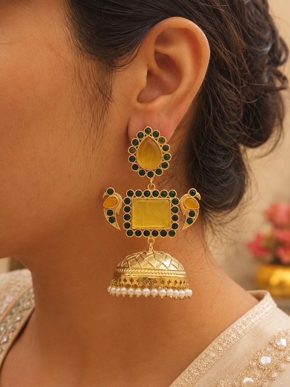 Designer Peacock Kashmiri Earring Traditional Jewelry for Weddings, Festivals & Ethnic Wear - Image 10