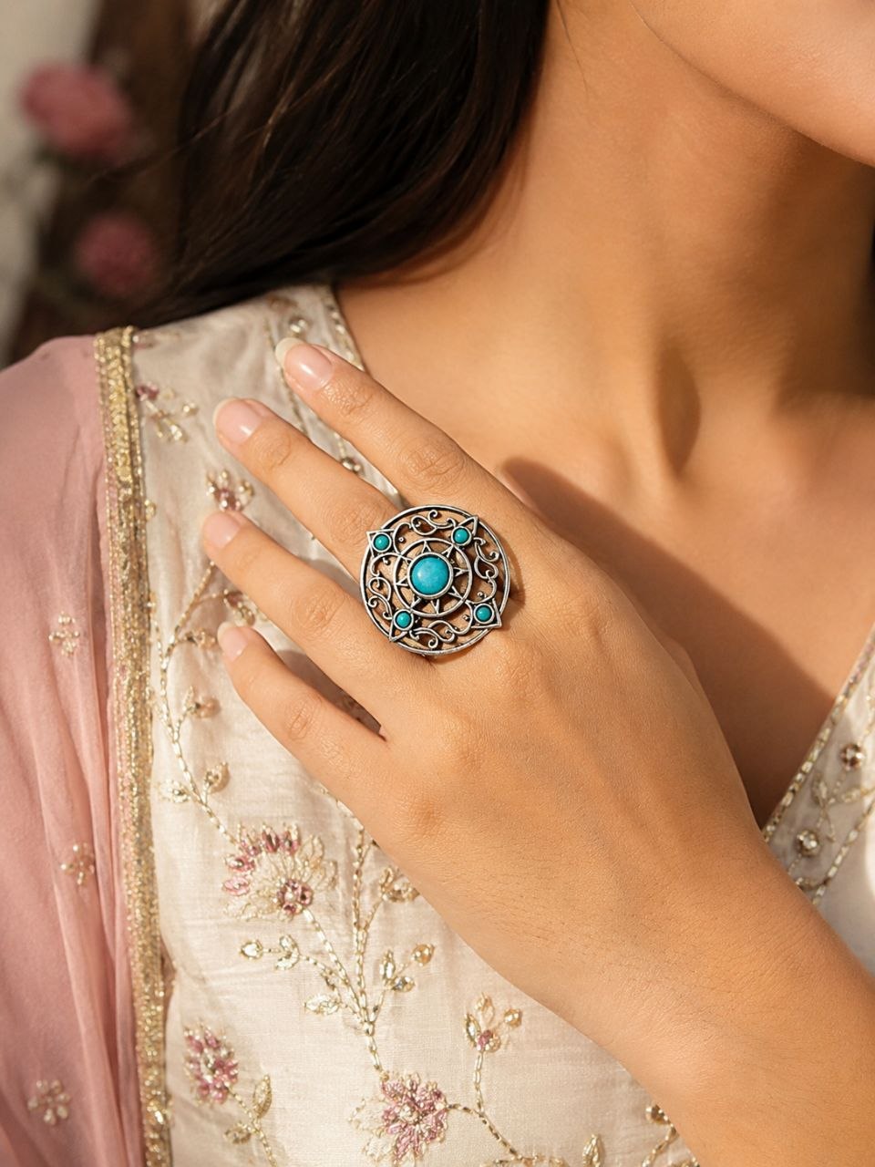 Vintage Adjustable Ring Elegant Antique Statement Ring for Party Look