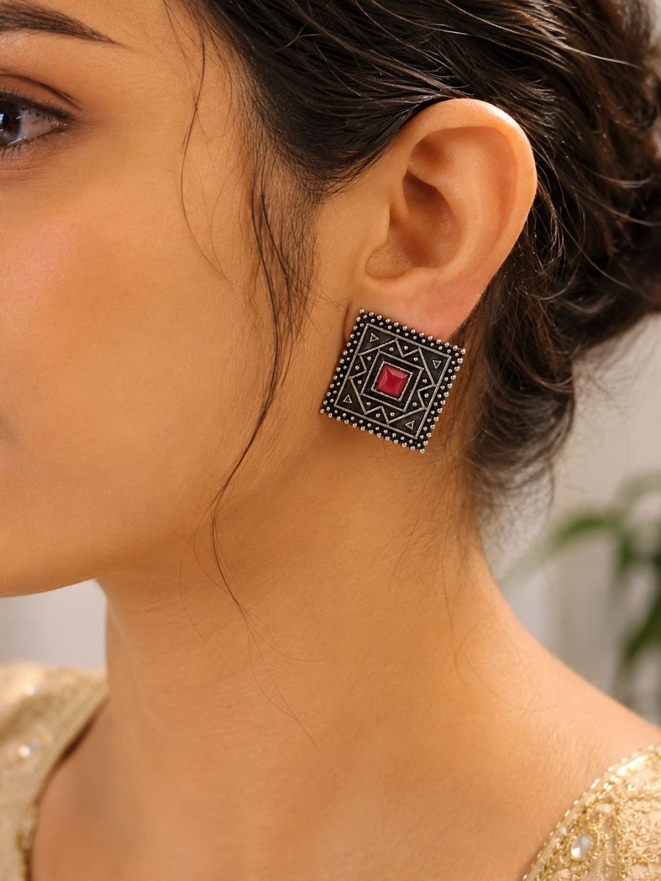 Antique Oxidised Square Stud ?Stunning Earrings for Elegant Modern Traditional Looks