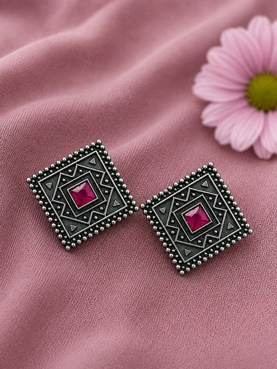 Antique Oxidised Square Stud ?Stunning Earrings for Elegant Modern Traditional Looks - Image 10