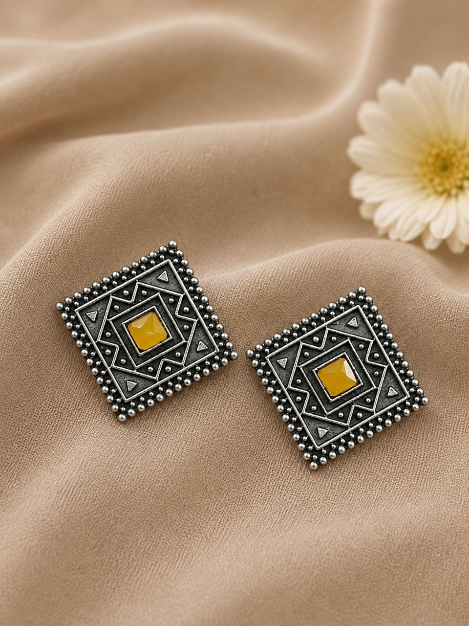 Antique Oxidised Square Stud ?Stunning Earrings for Elegant Modern Traditional Looks - Image 9
