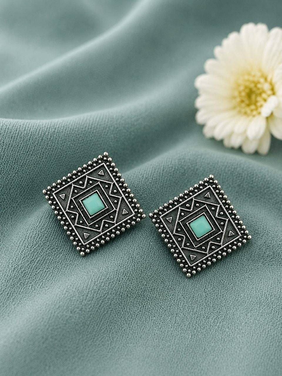 Antique Oxidised Square Stud ?Stunning Earrings for Elegant Modern Traditional Looks - Image 6