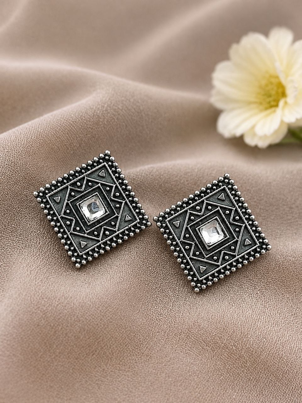 Antique Oxidised Square Stud ?Stunning Earrings for Elegant Modern Traditional Looks - Image 5