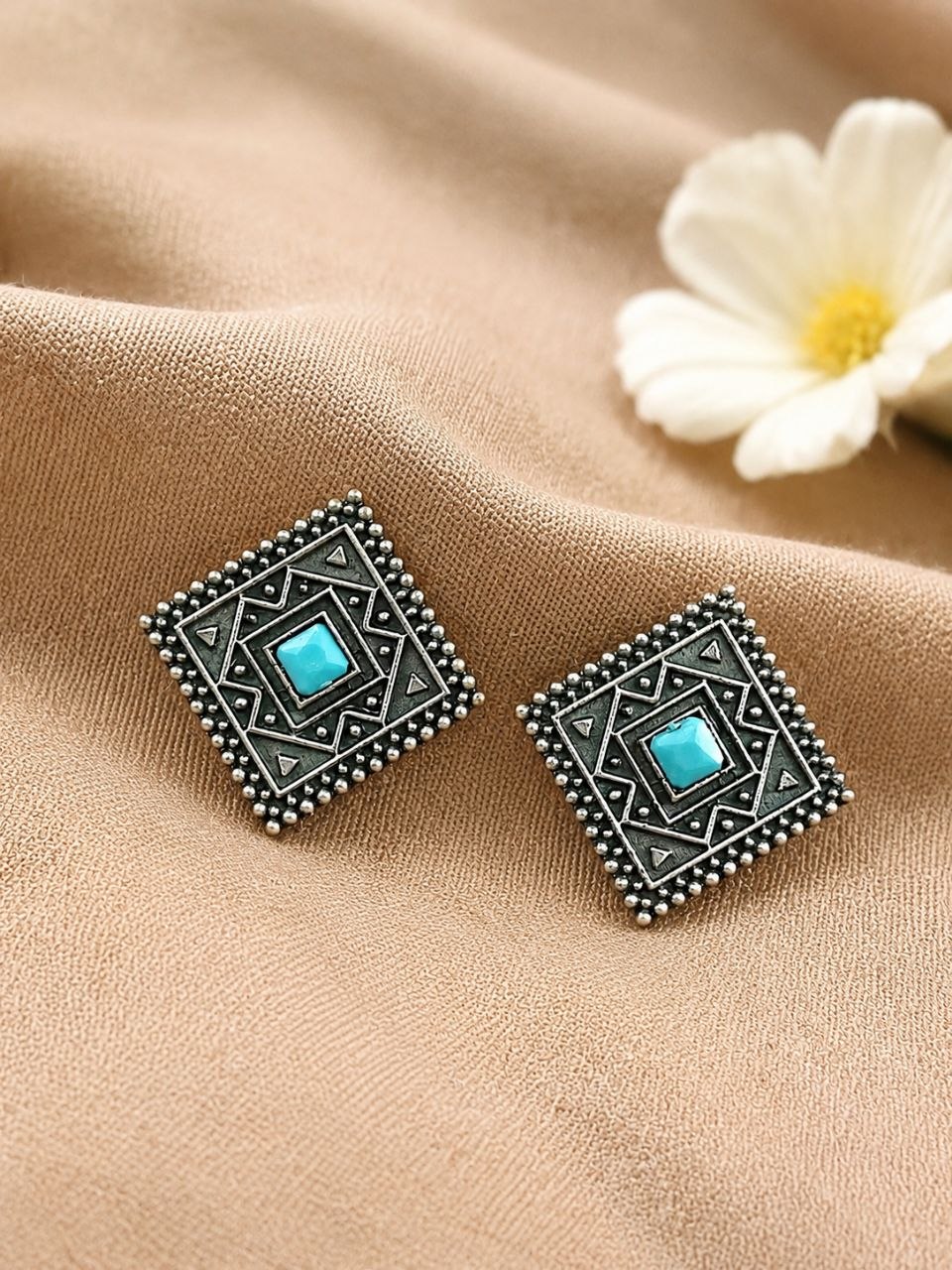 Antique Oxidised Square Stud ?Stunning Earrings for Elegant Modern Traditional Looks - Image 3