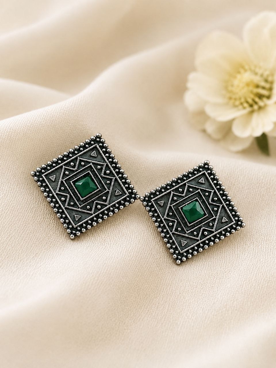 Antique Oxidised Square Stud ?Stunning Earrings for Elegant Modern Traditional Looks - Image 4