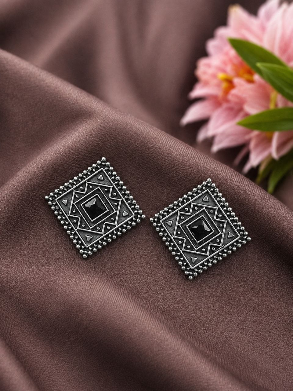 Antique Oxidised Square Stud ?Stunning Earrings for Elegant Modern Traditional Looks - Image 2