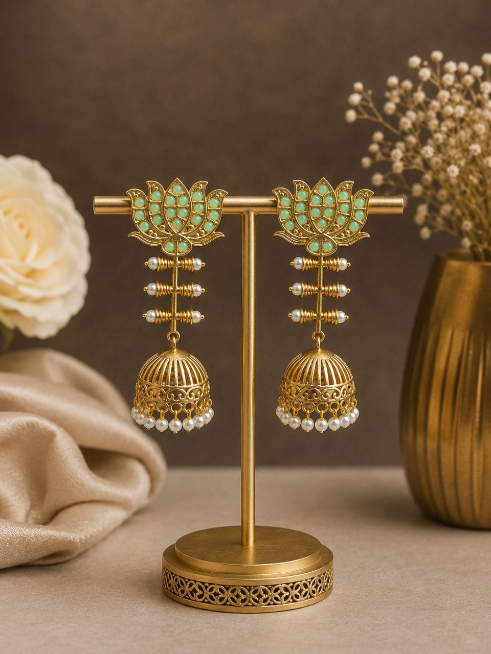 Lotus Jhumka Earring β Stunning Traditional Floral Design for Elegant Festive Looks - Image 9