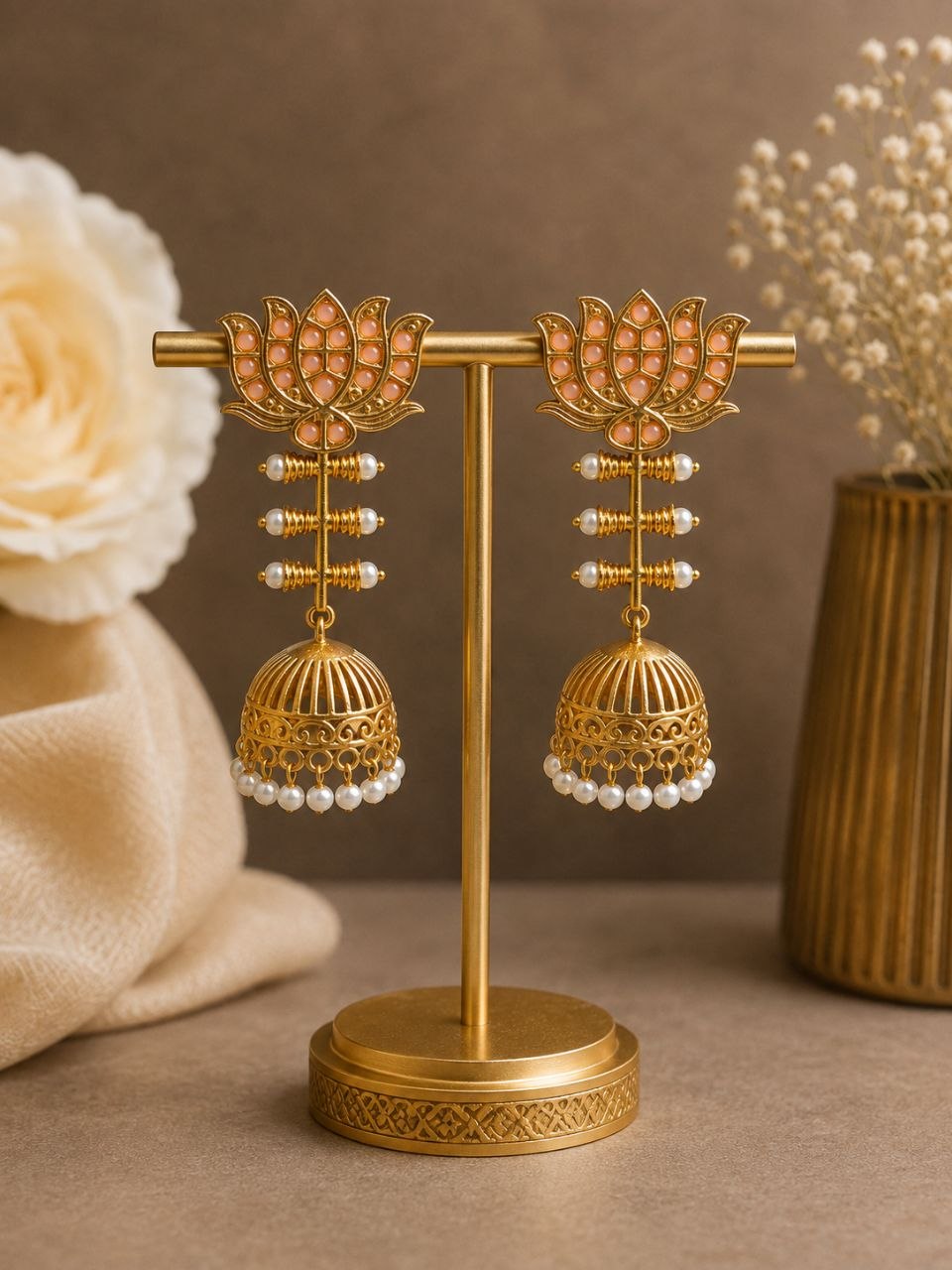 Lotus Jhumka Earring β Stunning Traditional Floral Design for Elegant Festive Looks - Image 8
