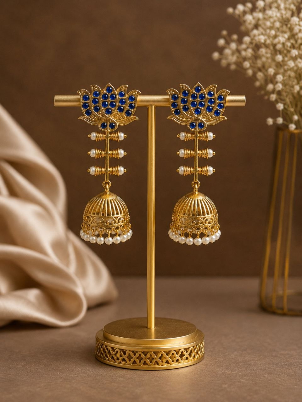 Lotus Jhumka Earring β Stunning Traditional Floral Design for Elegant Festive Looks - Image 7