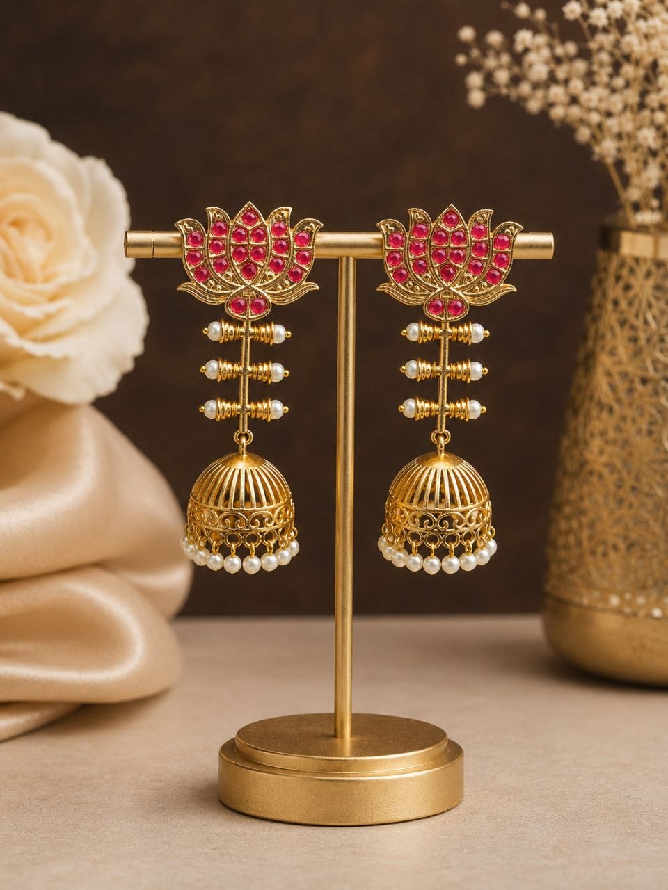 Lotus Jhumka Earring β Stunning Traditional Floral Design for Elegant Festive Looks - Image 6