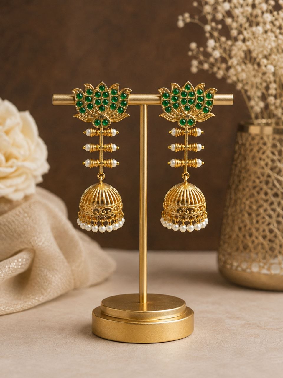 Lotus Jhumka Earring β Stunning Traditional Floral Design for Elegant Festive Looks - Image 5