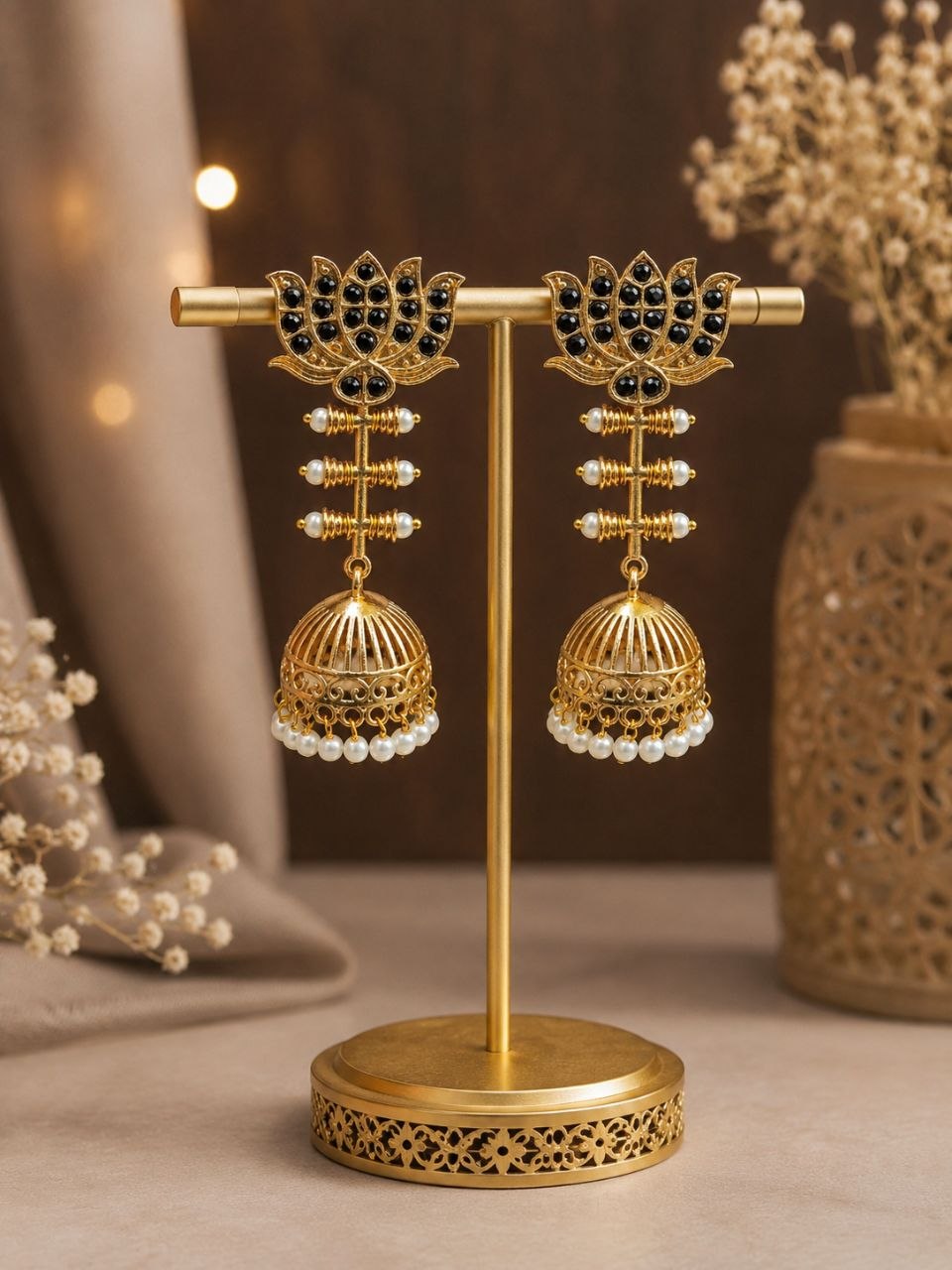 Lotus Jhumka Earring β Stunning Traditional Floral Design for Elegant Festive Looks - Image 4
