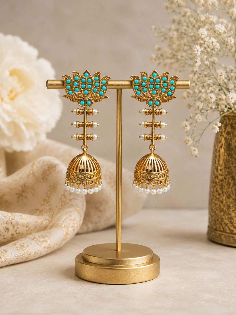 Lotus Jhumka Earring β Stunning Traditional Floral Design for Elegant Festive Looks - Image 3