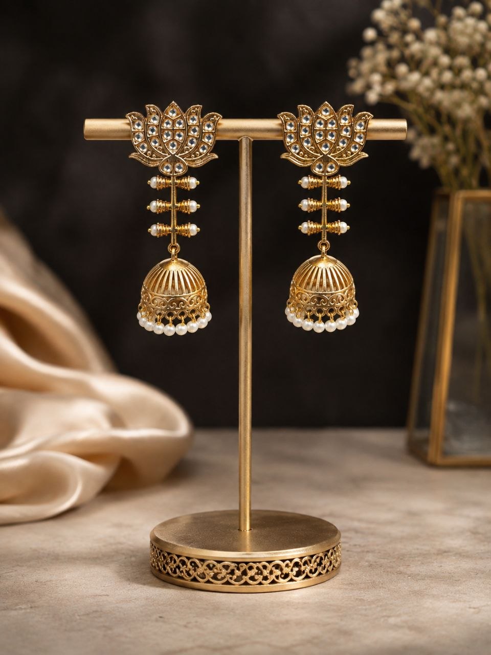 Lotus Jhumka Earring β Stunning Traditional Floral Design for Elegant Festive Looks - Image 2