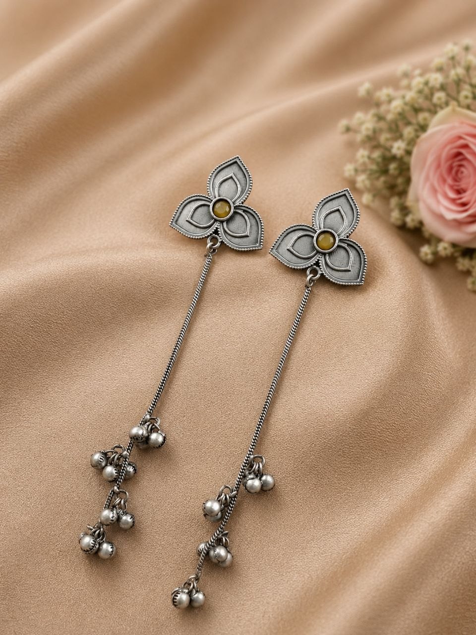 Silver Floral Kashmiri Earring Traditional Jewelry for Weddings, Festivals & Ethnic Wear - Image 9