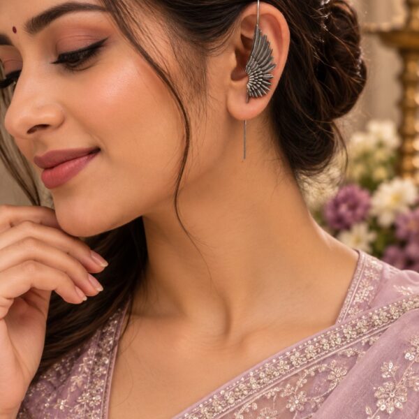 Elegant Oxidized Feather Earcuff premium brass traditional statement jewelry
