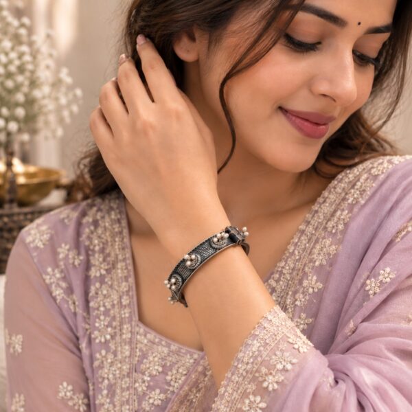 Adjustable Silver Kada premium silver finish traditional brass wrist jewellery