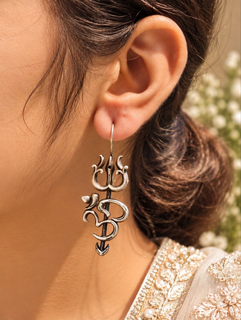 Oxidized Trishul Om Earring ? Spiritual Design for Ethnic Look