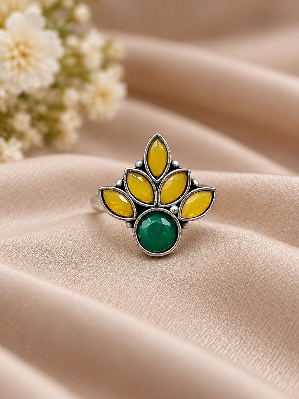 Oxidized Silver Flower Ring ? Stunning Design for Ethnic Look - Image 2