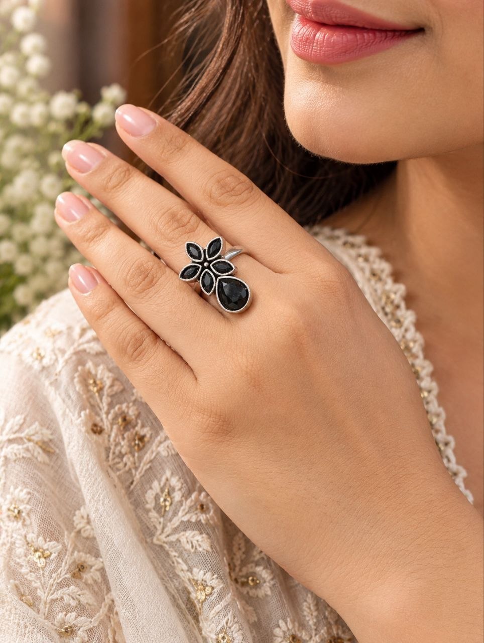 Adjustable Flower Ring for Elegant Everyday and Party Styling