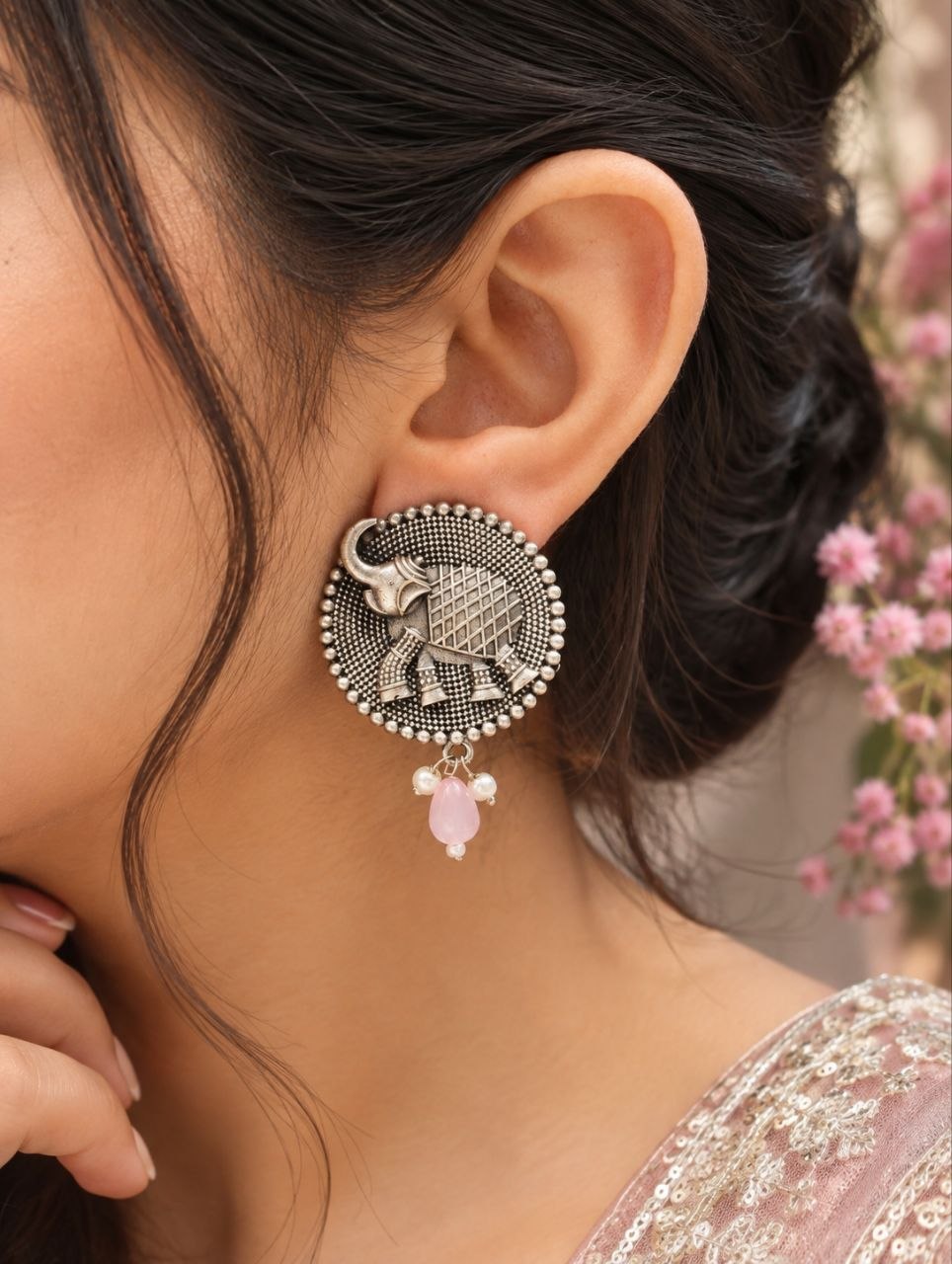 Oxidized Elephant Stud Earring for Elegant Ethnic and Special Occasion