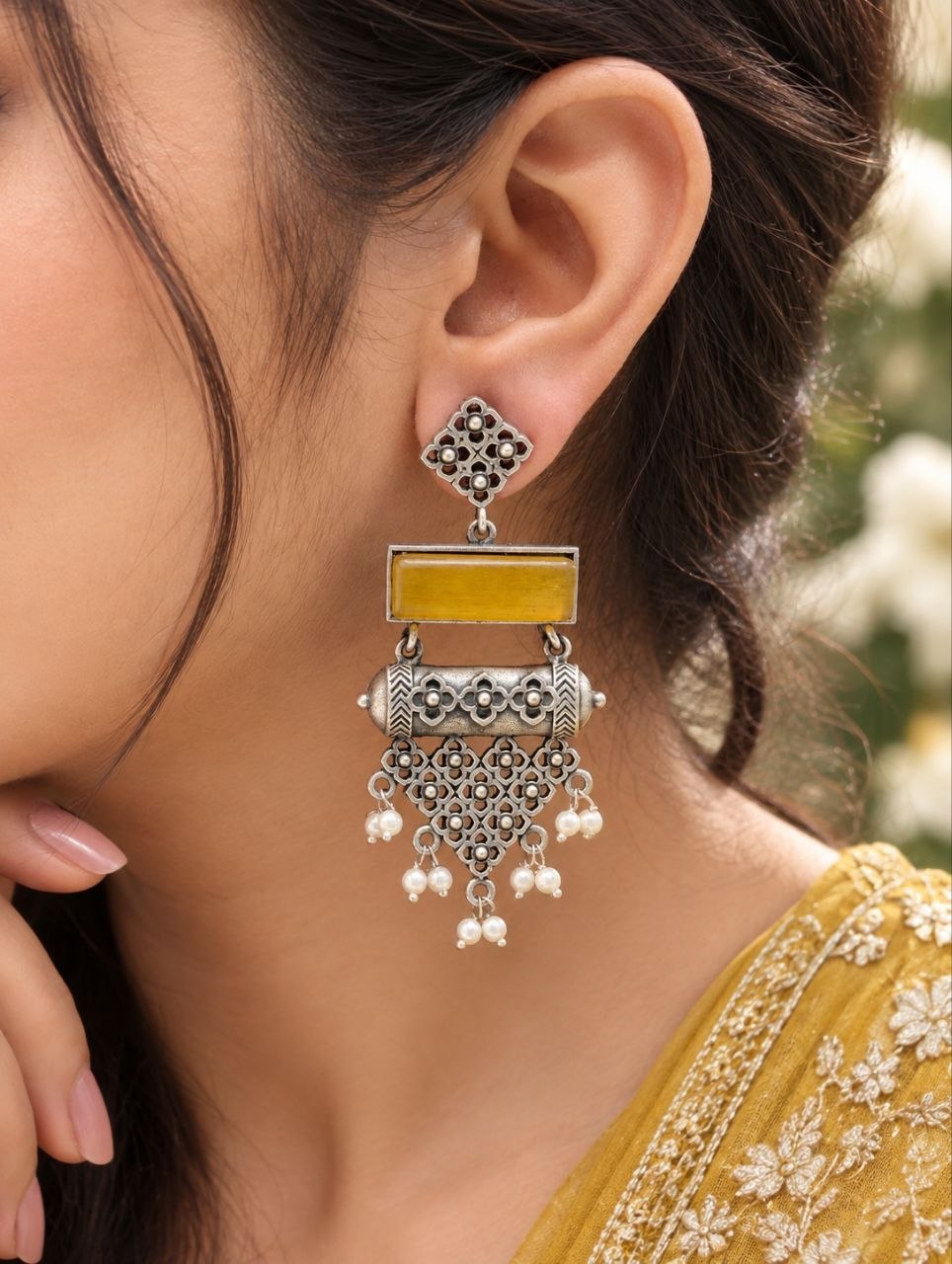 Oxidized Dangler Floral Earring ? Gorgeous Traditional Design for Ethnic Look