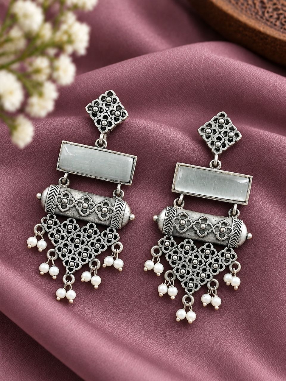 Oxidized Dangler Floral Earring ? Gorgeous Traditional Design for Ethnic Look - Image 4