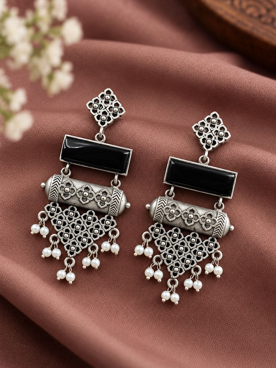 Oxidized Dangler Floral Earring ? Gorgeous Traditional Design for Ethnic Look - Image 3