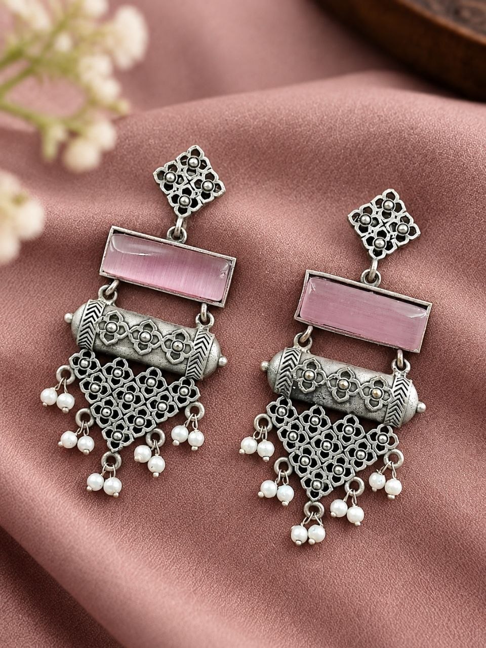 Oxidized Dangler Floral Earring ? Gorgeous Traditional Design for Ethnic Look - Image 2