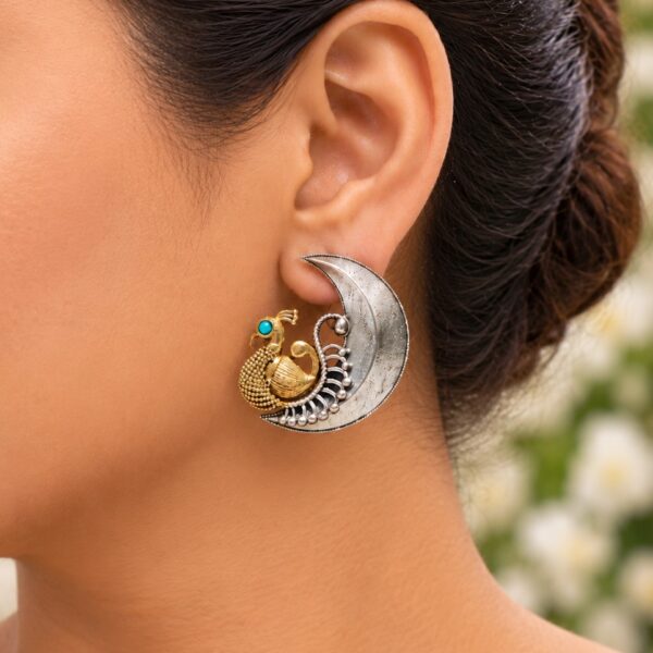 Two Tone Peacock Earring with detailed peacock design and elegant dual-tone finish