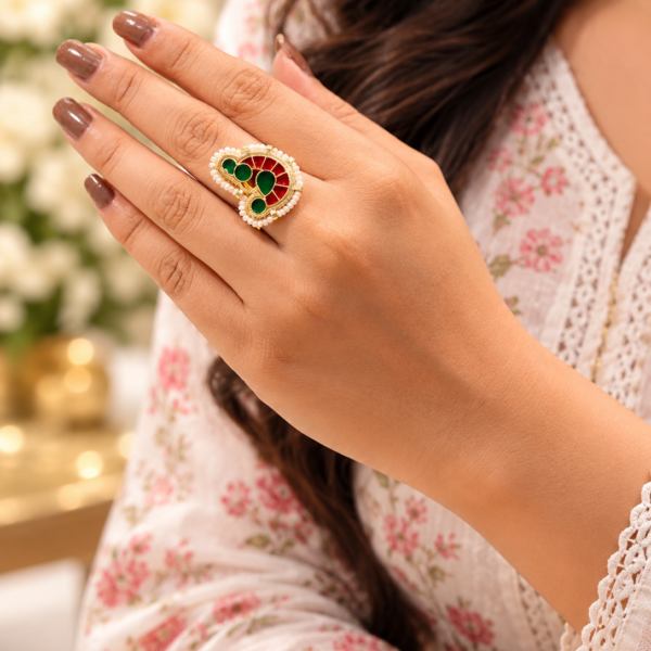 Gold Plated Peacock Ring with intricate peacock design and elegant golden finish