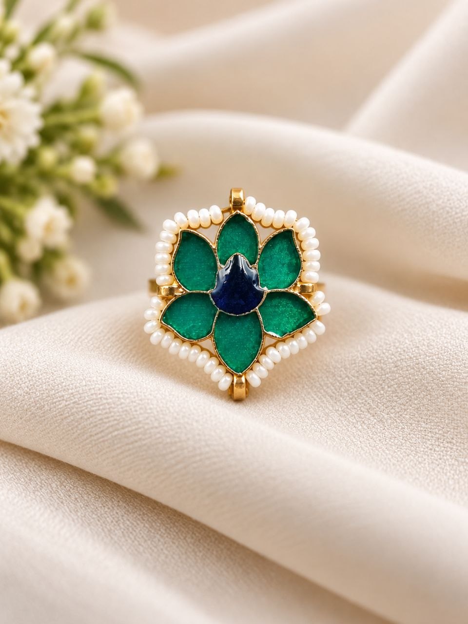 Meenakari Lotus Ring floral traditional brass jewellery