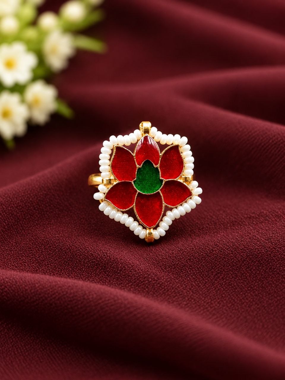 Meenakari Lotus Ring floral traditional brass jewellery