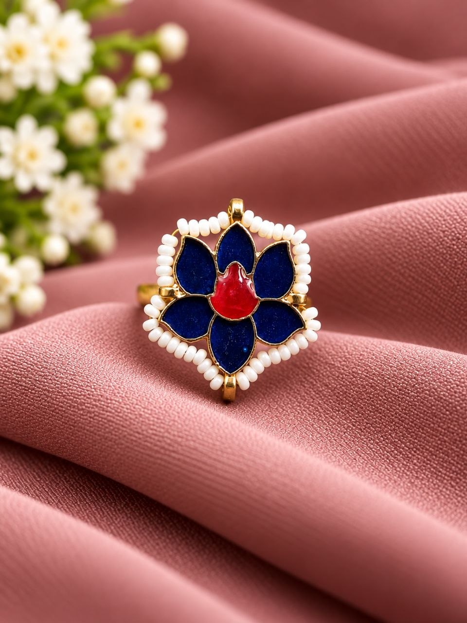 Meenakari Lotus Ring floral traditional brass jewellery