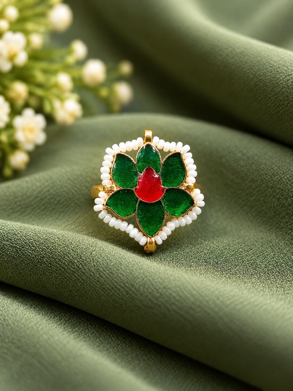 Meenakari Lotus Ring floral traditional brass jewellery
