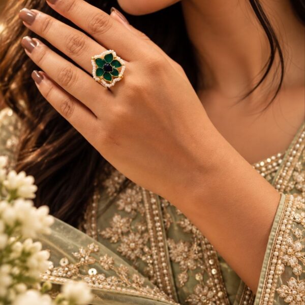Meenakari_Lotus_Ring floral traditional brass jewellery