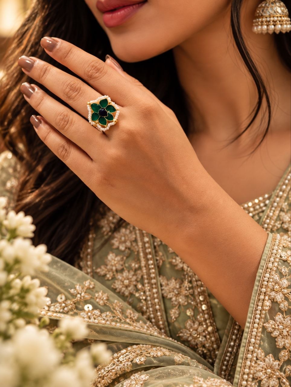 Meenakari_Lotus_Ring floral traditional brass jewellery