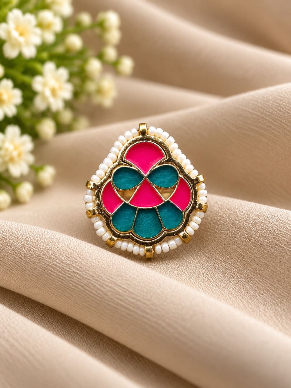 Adjustable Meenakari Ring colourful traditional brass jewellery